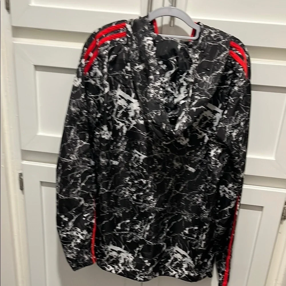 Black and White Marble Hoodie with Red Accents